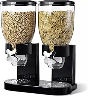 Double Plastic Classic Dry Food Cereal Dispenser Double Canister, White Transparent (Black)