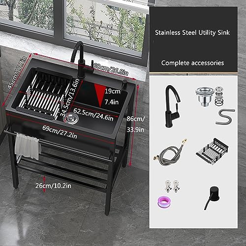 Évier cuisine acier inoxydable 304 noir cuve robuste avec robinet - 8