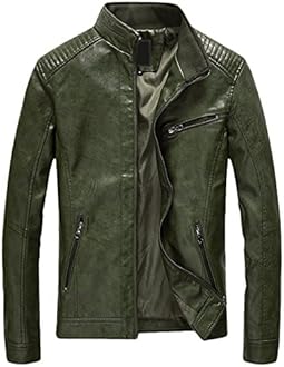 Youhan Men's Casual Zip Up Slim Bomber Faux Leather Jacket