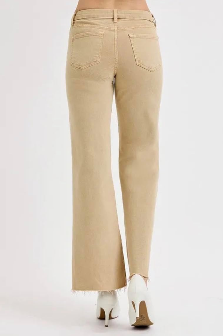 Risen Raw Hem Mid Rise Wide Leg Jeans- Ivory Gem