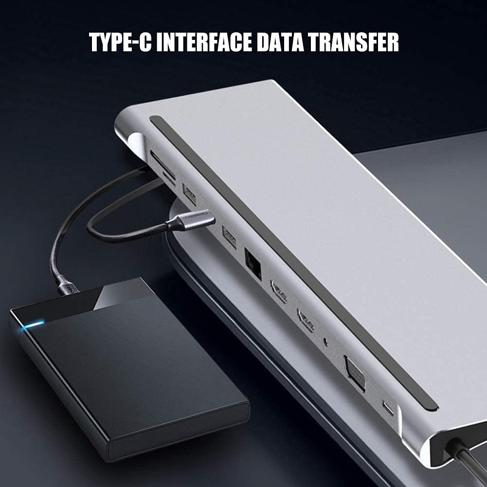 Hub USB in lega di alluminio, 2 docking X 4K HD, trasmissione stabile Doppia uscita HDMI + Vga Notebook compatibile con le versioni precedenti per notebook di tipo C