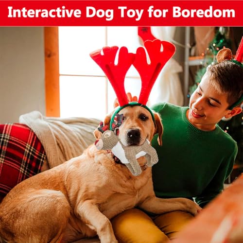 CHAWONER Weihnachtselch Plüsch Haustier Spielzeug - Interaktives Quietschspielzeug für Langeweile Xmas Dog & Puppy Tething Chew Toy, Perfekt für Kleine, Mittlere oder Große Hunde, Geburtstagsgeschenk