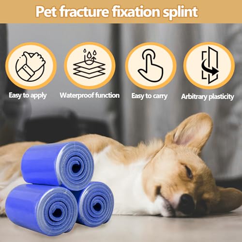 Image of Pet Fixation Splint, Pet Splint for Dogs /Cats, Polymer Foam Waterproof Hard Wearing Arbitrary Cutting Pet Leg Brace for Temporary Immobilisation of Fractures(Blue, XS)