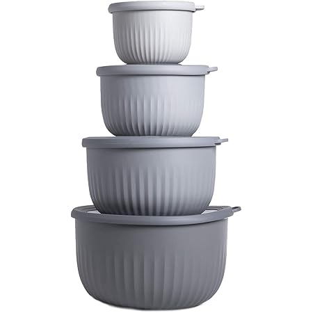 COOK WITH COLOR Prep Bowls with Lids- 8 Piece Nesting Plastic Small Mixing Bowl Set with Lids (Grey Ombre)
