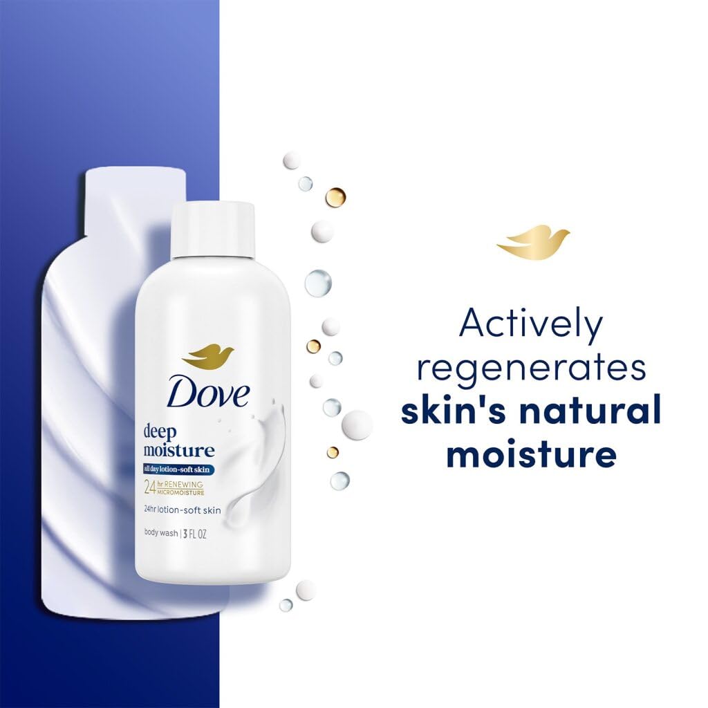 Dove Deep Moisture Body Wash 24-Pack, Travel Essentials, 3 Oz Ea