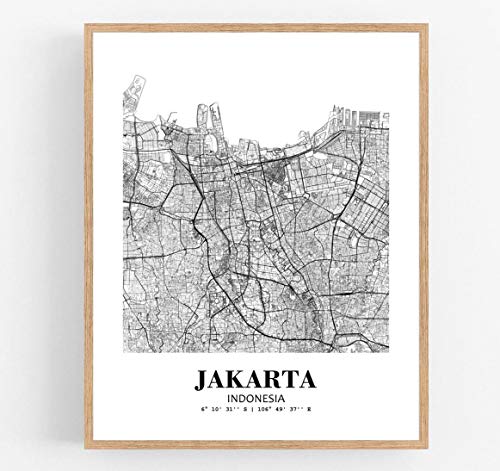 Eleville 11X14 Unframed Jakarta Indonesia City View Abstract Road Modern Map Art Print Poster Wall Office Home Decor Minimalist Line Art Hometown Housewarming wgn355