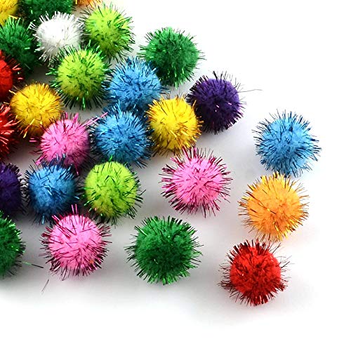 Perlin Plush Pompoms Set of 100 with Silver Glitter, 15mm, Mixed Colors, Material: Stone, for DIY Crafts, Silver,Black - Image 2