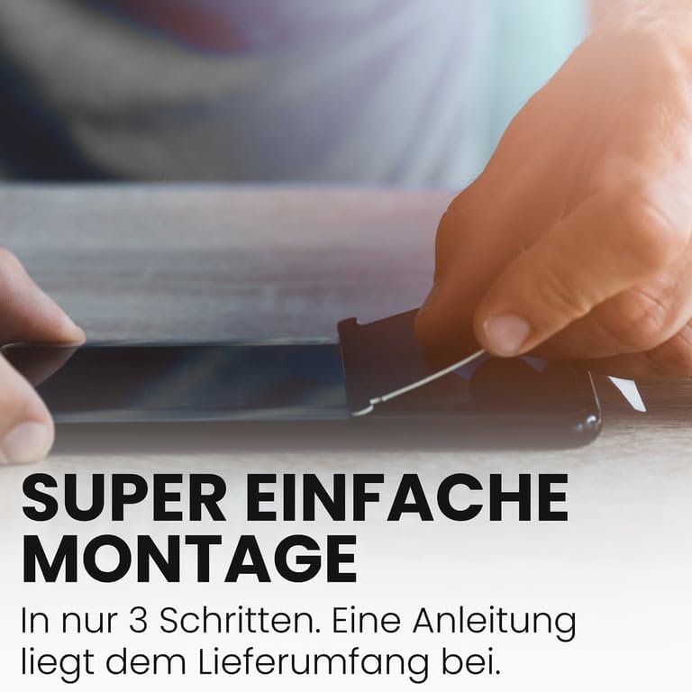 Image showing hands applying a screen protector to a smartphone in three simple steps.