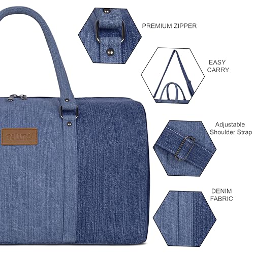 Image of ZAINTO Denim Duffel Bag for Men & Women | Stylish Travel Bag with Shoulder Strap | Weekender Gym Sports Overnight Luggage Bag | Durable Denim Carry Bag for Travel & Daily Use