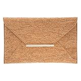 JNB Cork Envelope Clutch Purse - Slim Vegan Evening Bag with Chain Strap, Interior Zipper Pocket, Lightweight Foldover Handbag for Weddings, Parties, Date Night, Natural Tan for Women and Teens