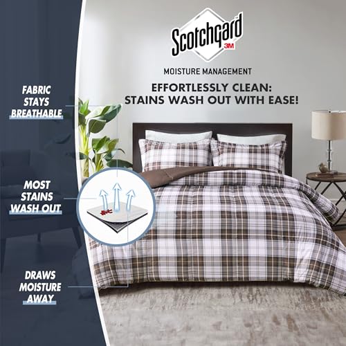 Image of Madison Park Essentials Parkston Plaid Comforter, Matching Sham, 3M Scotchguard Stain Release Cover, Hypoallergenic All Season Bedding-Set, Twin / Twin XL, Brown, 2 Piece