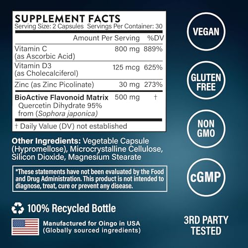 Oingo Immunity Booster Capsules, Vitamin C, Vitamin D3, Zinc, and Quercetin, 60 Capsules — view 3