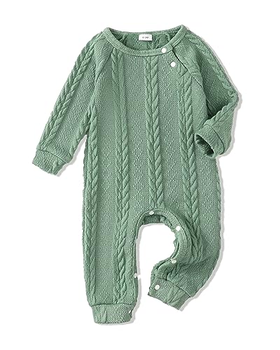 Image of Renotemy Toddler Baby Girls Clothes Fall Winter Long Sleeve Romper Cotton One-Piece Baby Clothes Girl 6-12 Months Solid Mint