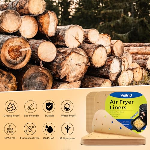Image of Vailnd Air Fryer Liners Disposable, 100pcs 8.5In Square Parchment Paper Sheets Unbleached, Perforated Food Steamer Liner for 5-8 Qt Air Fryers Baking Cooking Oven