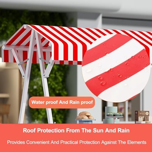 Portable Red Foldable Iron Vendor Cart with Canopy - 59in Lightweight Outdoor Vending Stand & Kiosk Trolley for Street Food, Markets & Events Display