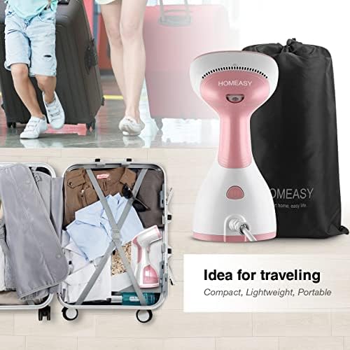 homeasy Clothes Steamer, Garment Steamer 5 in 1 Handheld Fabric Steamer Wrinkle Remover Steam Cleaner with Fast Heat-up Function for Home and Travel [Satisfaction Guarantee], Pink, Small