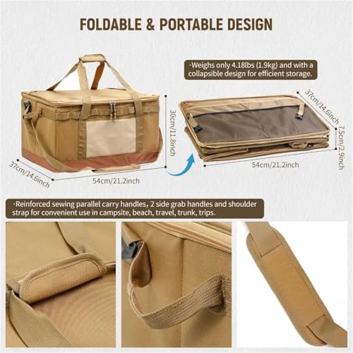 60L Collapsible Camping Storage Bag - Trunk Organizer With Bottom,(Brown)3