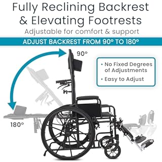 Vive Mobility Reclining Wheelchair with Elevating Leg Rests - Heavy Duty Recliner Wheel Chair for Seniors & Adults -Wide 18" Seat, up to 300lbs -High Back, w/Leg & Head Support -Comfortable Headrest