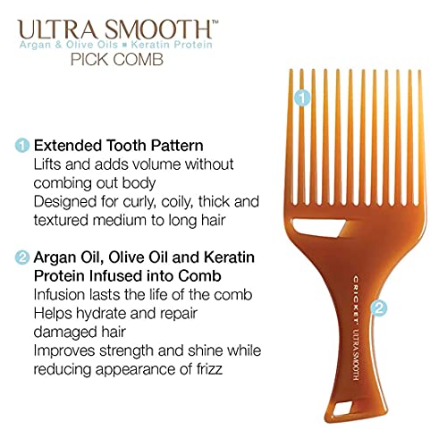 Cricket Ultra Smooth Hair Pick Comb For Curly, Thick, Medium To Long Hair, Facial Hair #TOP2