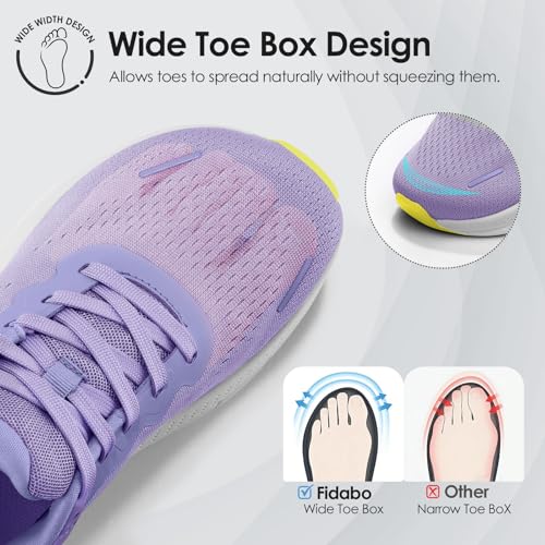 Fidabo Women's Wide Toe Box Walking Shoes Non Slip Running Tennis Athletic Gym Workout Shoes Cushioning Wide Width Fashion Sneakers Purple 7.5 by Fidabo - Used condition - Image 3