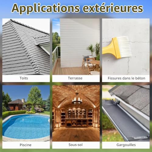 2KG Waterproof Coating Transparent,Membrane d'Étanchéité Waterstop,Joint Etancheite pour l'intérieur et l'extérieur,Agent Imperméable Invisible pour Terrasse,Facade,Toiture et Bain – vue 6