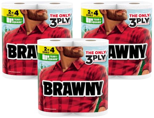 Brawny Tear-A-Square 3-Ply Paper Towels, 6 Double Rolls = 12 Regular Rolls (3 Packs of 2) - image 1