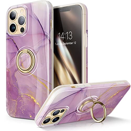 GVIEWIN Funda compatible con iPhone 13 Pro Max de 6,7 pulgadas 2021, soporte de anillo integrado giratorio de 360 °, mármol ultra fino y brillante, soporte de teléfono móvil, color morado Cover