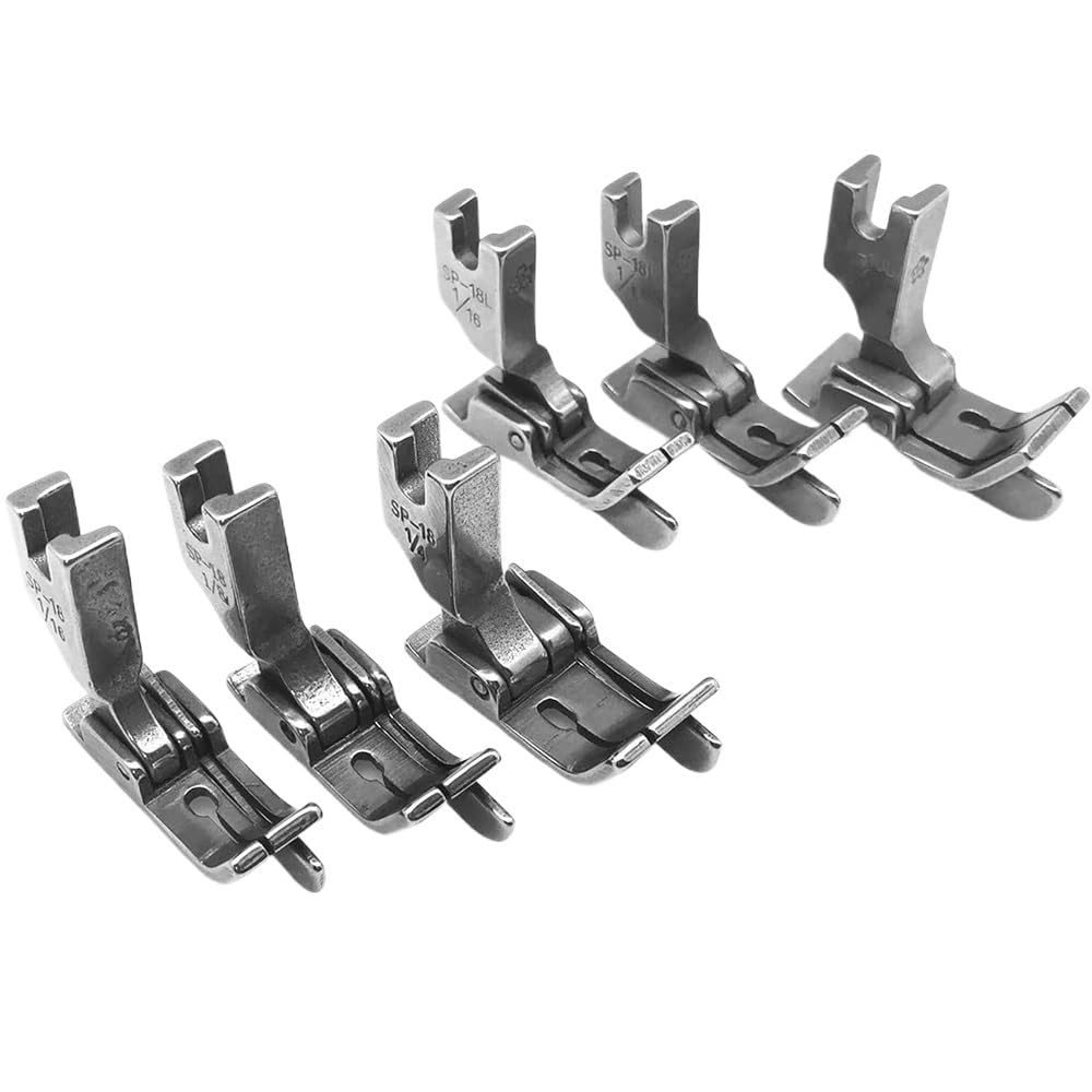 Piedino premistoffa incernierato SP-18 da 3/6 Pezzi con Guida Destra-Sinistra (1/16''+1/8''+1/4'') for Accessori for Macchine Cucire industriali Singer Brother(6 PCS)
