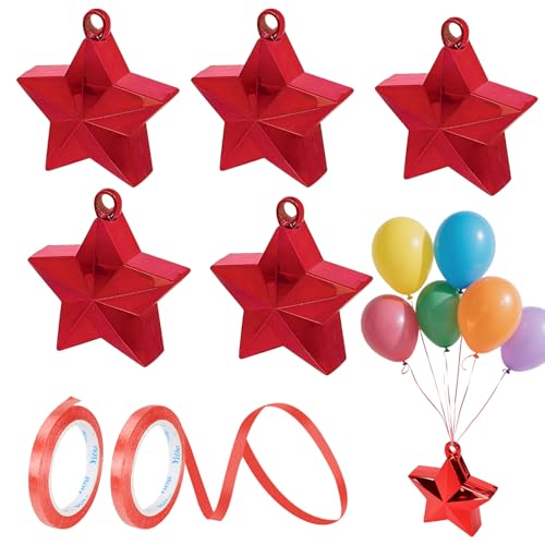 Chovbe 6 pesos para globos con cinta, peso de globo de helio de aluminio de estrella roja para cumpleaños, fiestas, bodas, decoraciones de mesa y celebraciones