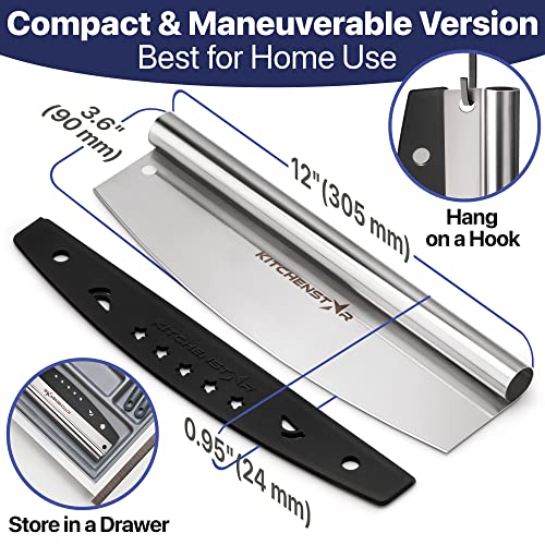 Image of 12aa‚¬A Pizza Cutter by KitchenStar | Sharp Stainless Steel Slicer Knife - Rocker Style w Blade Cover | Chop and Slices Perfect Portions + Dishwasher Safe aa‚¬a€oe Premium Pizza Oven Accessories