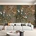 Giant Gold Flowers Wallpaper 3D Vintage Green Tree Branches Shinny Floral Wall Paper DIY Self Adhesive Nature Plants Wall Murals for Bedroom Living Room TV Sofa Background Home Decoration 151