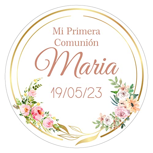 Pegatinas Personalizadas Comunion, Bautizos, Bodas en Vinilo Redondas – Detalles