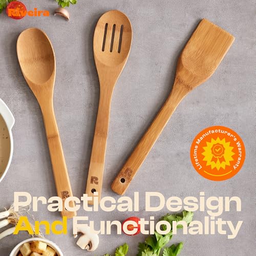 Riveira Dark Bamboo Wooden Spoons for Cooking 3-Piece, Apartment Essentials Wood Spatula Spoon Nonstick Kitchen Utensil Set Premium Quality Housewarming Gifts for Everyday Use #4