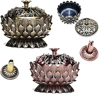 Xiuyer Lotus Incense Burner, 2 Pieces Alloy Smoke Cone Aroma Burner with Lids Tibet Crafts Censer with 2 Incense Stick Holder for Home Office Decoration Gift(Red Copper & Bronze)