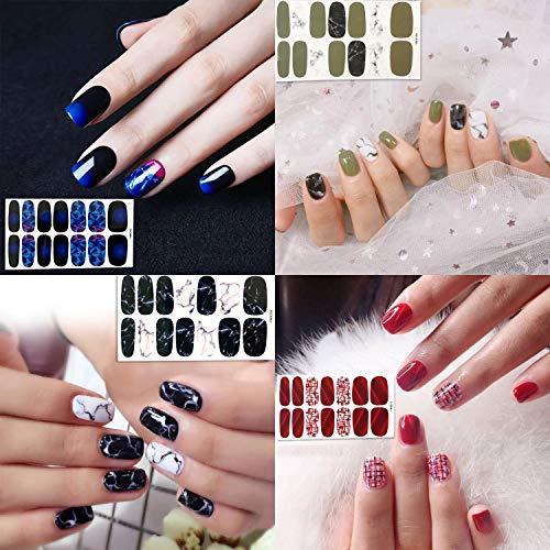 Wokoto 20 Sheets Full Wraps Nail Art Polish Stickers Strips Set With 1Pc Nail File Gradient Adhesive Nail Decals Design Manicure Tips #TOP4