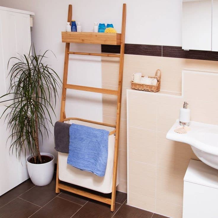 Bamboo Towel Ladder Wooden Rack Rail Blanket, Towel, Clothes, Linen  Railing Hanger for Bathroom, Bedroom Bamboo Wood Towel Holder Stand L2