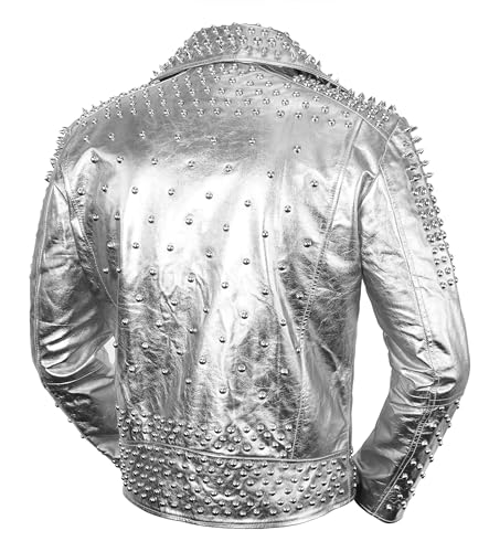 Image of Men's Studded Cowhide Leather Biker Jacket - Punk Rock Spiked Brando Coat