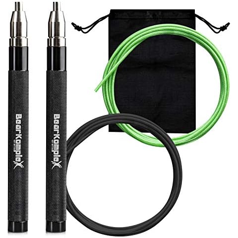 Bear KompleX Speed Jump Rope - Get Fit Fast with Double Unders - Boxing & Conditioning - Fast & Easy Set Up - 2 Lightweight Cables + 2 Handles in Black or Blue - Free Carrying Case Cover