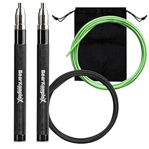 Bear KompleX Speed Jump Rope – Get Fit Fast with Double Unders – Boxing & Conditioning – Fast & Easy Set Up – 2 Lightweight Cables + 2 Handles in Black or Blue – Free Carrying Case