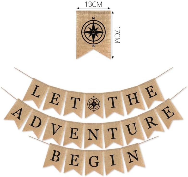 Miniatura 4 de SWYOUN Cartel de arpillera con texto en inglés «Let the Adventure Begin», suministros para fiestas temáticas de viaje, baby shower, graduación,