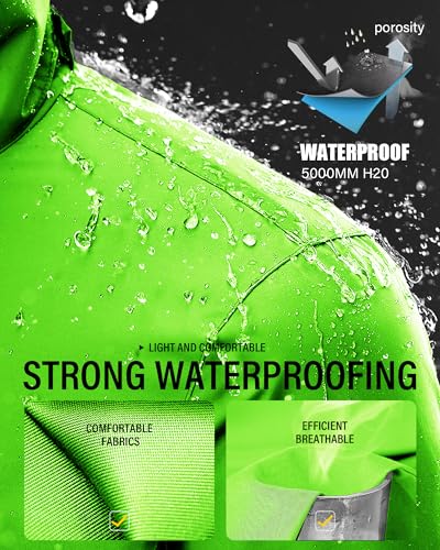Image of iCreek Rain Suit Waterproof Jacket and Pants Hi Vis Raincoat for Men and Women Reflective Outdoor for All-Sport Work