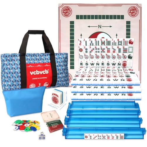 VCBVCB 160 Pcs American Mahjong Tile Set | Elegant Vintage Luxury Style with Blue Back Mahjong Tiles