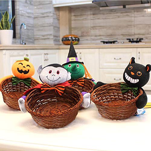 Cabilock Cesta de doces de Halloween com 2 peças, acessório decorativo criativo, cesta de bambu para