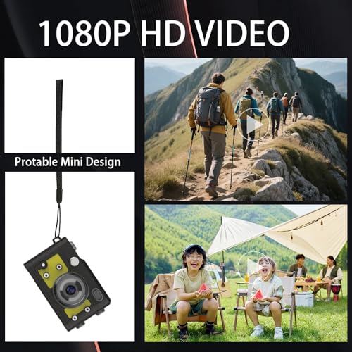 Image of Mini Keychain Camera 64GB, 1080P Mini Retro Photo Video Camera, 120 Minute Battery Life Portable Tiny Digital Cam, Micro Video Camcorder for Travel Students Children, Yellow