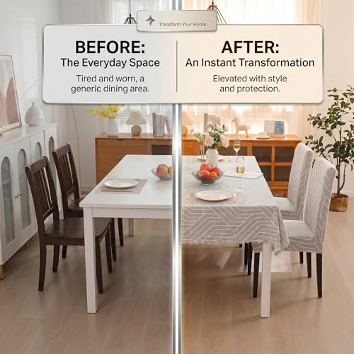 Image of Styleys Dining Chair Cover with Table Covers for Kitchen Waterproof Dining Table Cloth (1 Table Cover + 4 Chair Cover, Complex Grey, CTSD3113)
