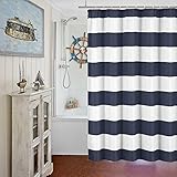 Fabric Shower Curtain: Nautical Stripe Design (Navy and White) 70' W x 72' L