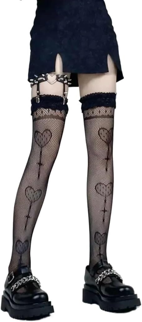 Cute Stockings Bowknot Knee Sexy Mesh Fishnet Stockings Sweet Girls Lace Frilly Ruffle Long Socks(Style A-Black)