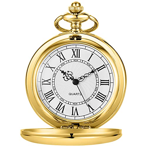 Image of Smooth Pocket Watch Alloy Steel Quartz Roman /Arabic Numerals with 37cm Chain for Father's Day Xmas Best Gifts