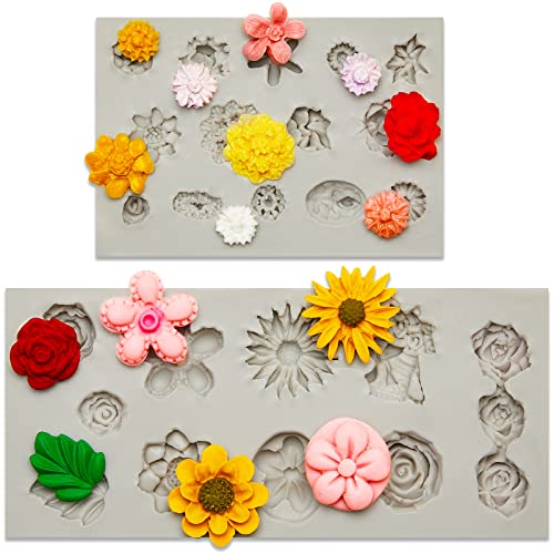 2 Pcs Polymer Clay Molds Flower Polymer Clay Molds for Jewelry Making, Daisy Rose Sunflower Nosegay Miniature Clay Molds Polymer Clay Molds for Polymer Clay Earrings Decoration for Clay Jewelry