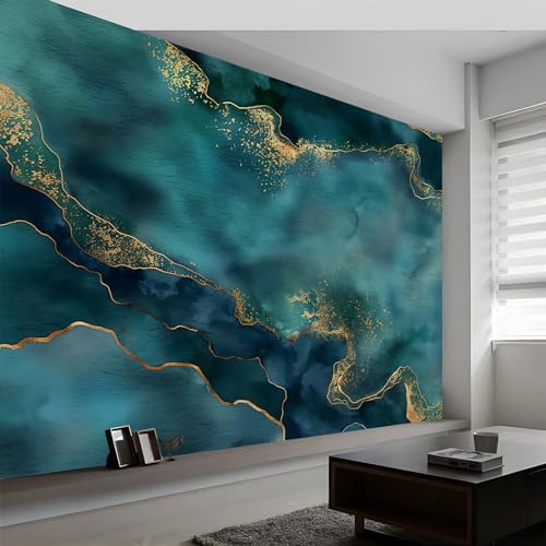 Papier peint marbre bleu sarcelle intissé pour masquer les défauts des murs
